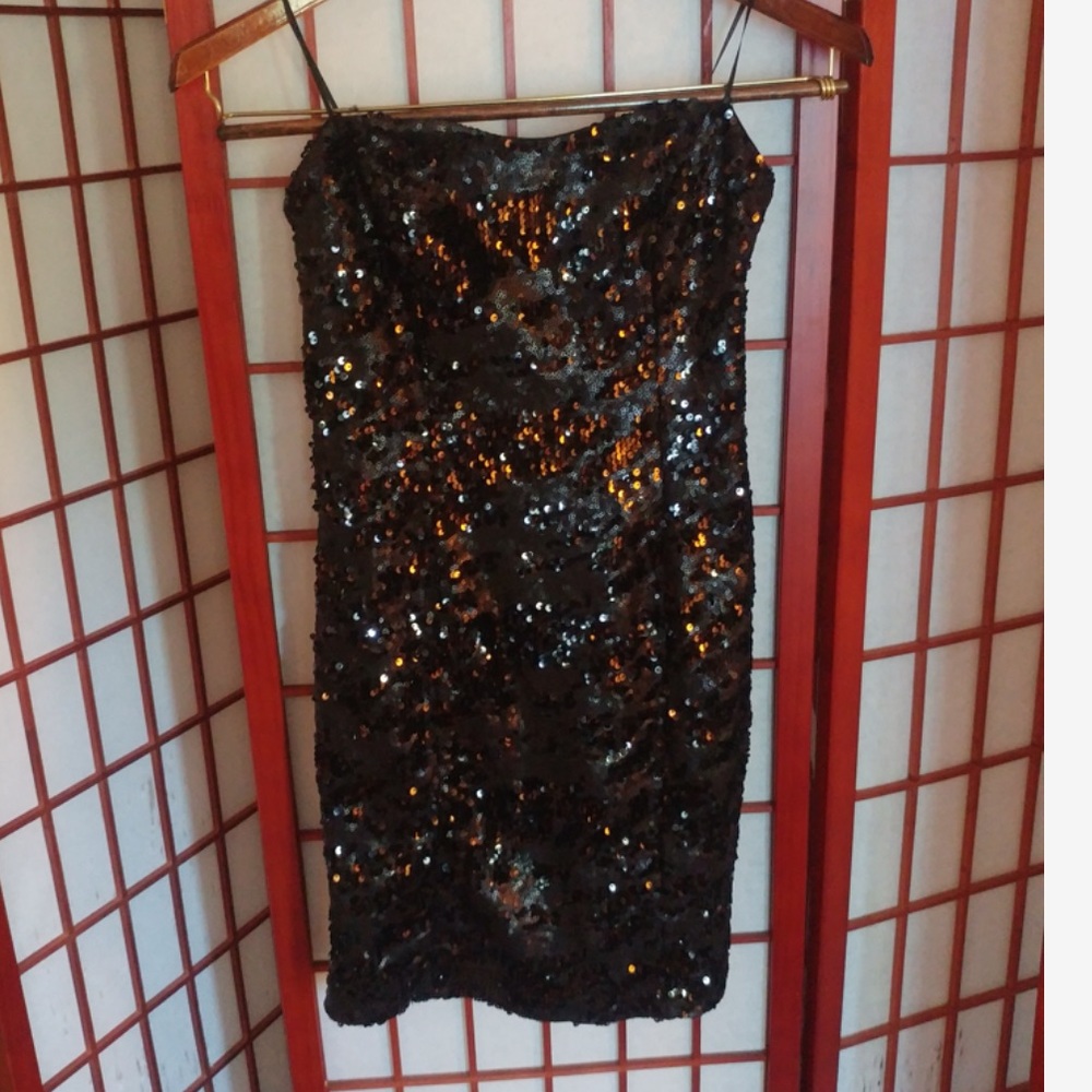 Strapless Black Sequin Dress